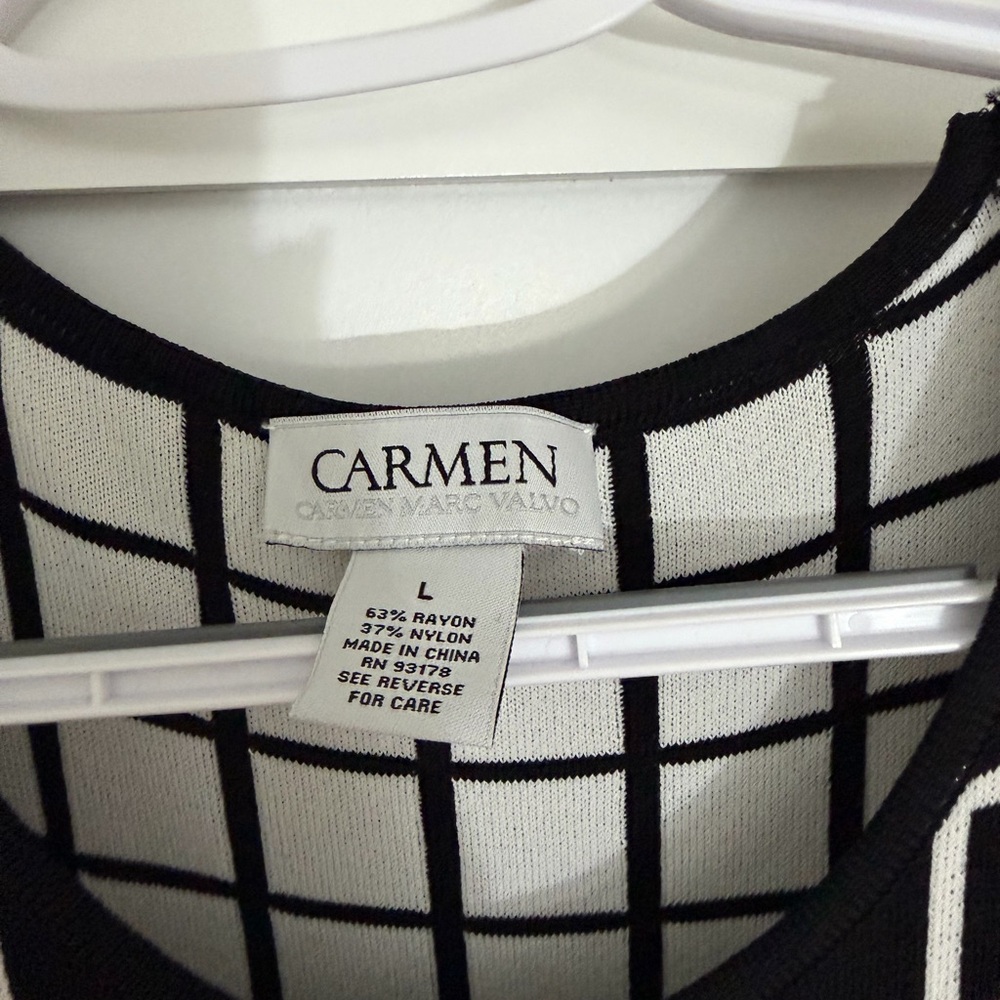 Carmen Marc Valvo Black and White Checkered Midi Dress - Picture 3 of 3